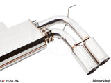 Premium Meisterschaft exhaust system for BMW E70 X5M (2007-2013) featuring polished stainless steel tips and dual outlets.