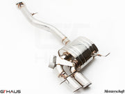 Premium Meisterschaft exhaust system for BMW E82/88 1 Series 135i, featuring stainless steel construction and dual tips.