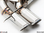 Premium Meisterschaft exhaust tips for BMW E82/88 1 Series 135i, showcasing polished stainless steel craftsmanship.