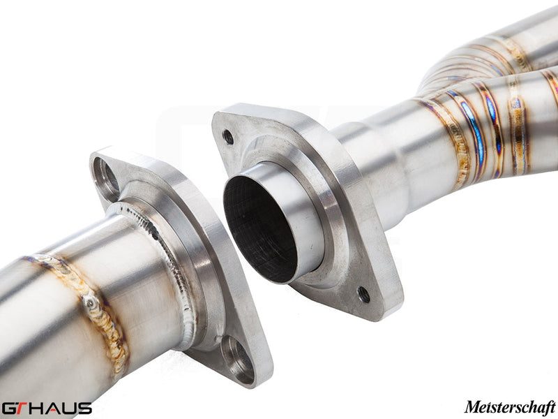 Premium stainless steel exhaust pipes for BMW E82/88 1 Series 1M, showcasing precision welding and design.