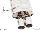 Premium Meisterschaft exhaust system for BMW E85/86 Z4M, featuring polished stainless steel tips and electronic valve control.