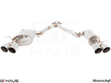 Premium Meisterschaft exhaust system for BMW E89 Z4 2.0i and 2.3i Roadster, featuring quad tips and stainless steel construction.