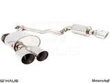 Premium Meisterschaft exhaust system for BMW E89 Z4 2.0i and 2.3i Roadster, featuring dual polished tips and stainless steel design.