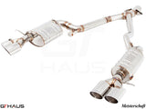 Premium performance exhaust system for BMW E89 Z4 2.0i and 2.3i Roadster, featuring stainless steel construction and dual tips.