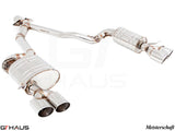 Premium performance exhaust system for BMW E89 Z4 3.5i/is featuring polished stainless steel and dual tips.