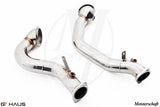 Premium stainless steel down pipes for BMW E90/91/92/93 3 Series inline 6 turbo models, featuring 400 CEL sport cats.