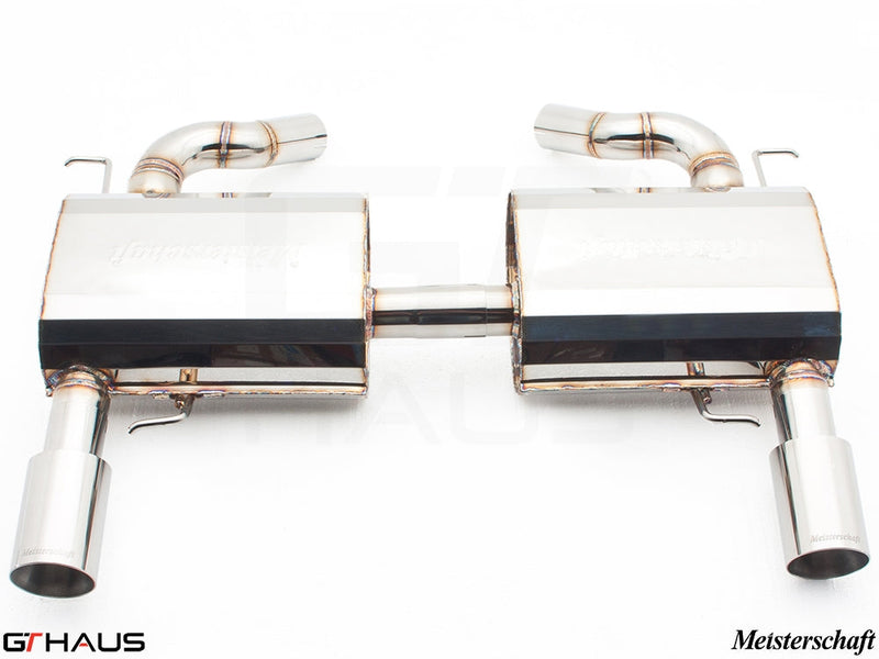 Premium exhaust system for BMW E90/91/92/93 335i/xi models, featuring stainless steel construction and dual tips.