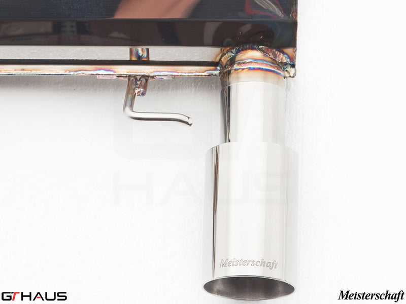 Premium stainless steel exhaust tip for BMW E90/91/92/93 335i/xi models, showcasing Meisterschaft craftsmanship.