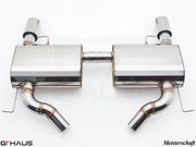 Premium Meisterschaft exhaust system for BMW E90/91/92/93 335i/xi models, featuring stainless steel construction and dual tips.