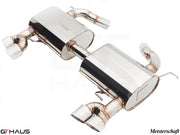 Premium Meisterschaft exhaust system for BMW E90/91/92/93 335i/xi models, featuring stainless steel construction and dual tips.
