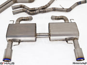 Premium Meisterschaft exhaust system for BMW E90/91/92/93 335i/xi models, featuring stainless steel construction and dual tips.