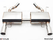 Premium Meisterschaft exhaust system for BMW E90/91/92/93 335i/xi models, featuring polished stainless steel finish.