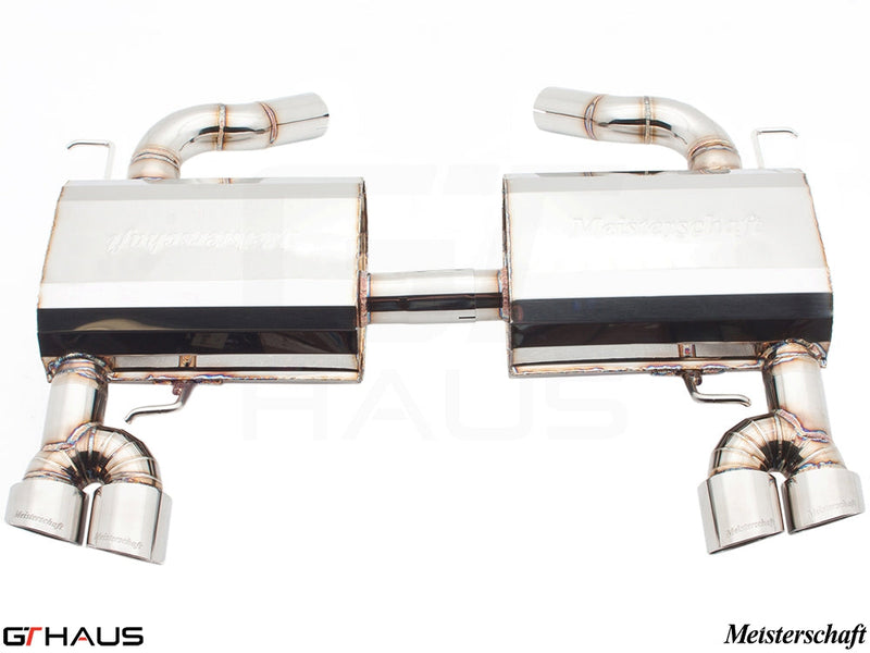 Premium Meisterschaft exhaust system for BMW E90/91/92/93 335i/xi models, featuring polished stainless steel construction.