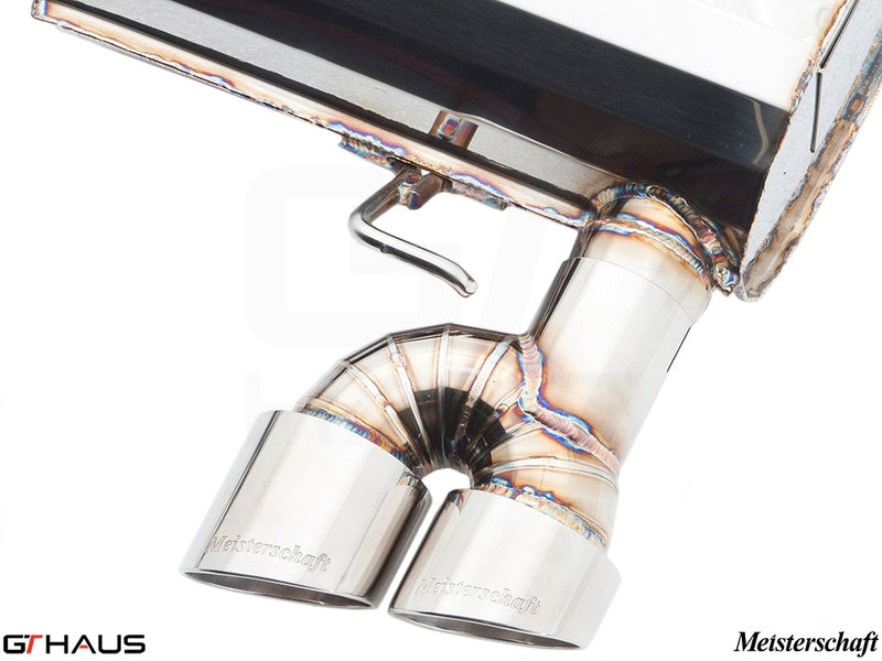 Premium Meisterschaft exhaust system for BMW E90/91/92/93 335i/xi models, showcasing high-quality stainless steel construction.