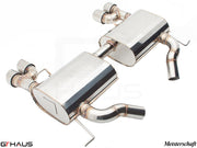 Premium performance exhaust system for BMW E90/91/92/93 335i/xi models, featuring stainless steel construction and dual tips.