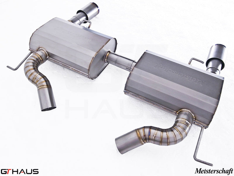 Premium Meisterschaft exhaust system for BMW E90/91/92/93 335i/xi models, featuring stainless steel construction and performance design.