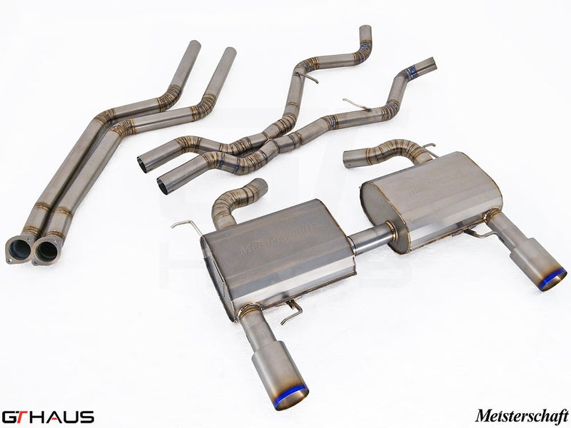 Premium exhaust system for BMW E90/91/92/93 335i/xi models, featuring stainless steel construction and performance design.