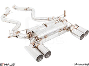 Premium performance exhaust system for BMW E90/92/93 M3 4.0L V8, featuring stainless steel construction and dual tips.