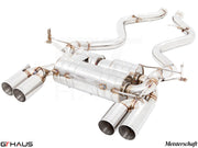 Premium performance exhaust system for BMW E90/92/93 M3 4.0L V8, featuring stainless steel construction and quad tips.