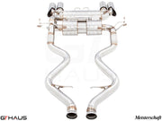 Premium performance exhaust system for BMW E90/92/93 M3 4.0L V8, featuring stainless steel construction and dual tips.
