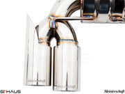 Premium Meisterschaft exhaust tip for BMW E90/92/93 M3, featuring polished stainless steel and precision welding.