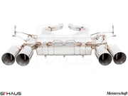Premium exhaust system for BMW E90/92/93 M3 4.0L V8, featuring polished tips and superior craftsmanship.