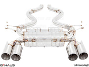 Premium performance exhaust system for BMW E90/92/93 M3 4.0L V8, featuring stainless steel construction and dual tips.