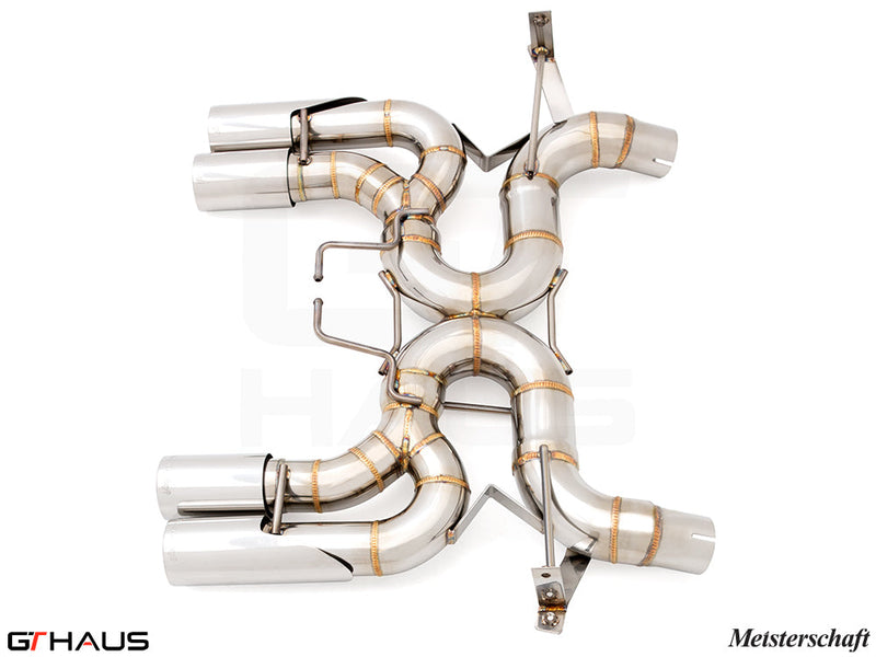 Premium performance exhaust system for BMW E90/92/93 M3 4.0L V8, featuring stainless steel construction and precision design.