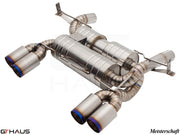 Premium Meisterschaft exhaust system for BMW E90/92/93 M3 4.0L V8, featuring stainless steel construction and quad tips.