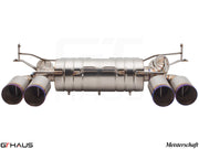 Premium exhaust system for BMW E90/92/93 M3 4.0L V8, featuring stainless steel construction and quad tips.