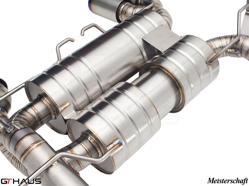 Premium stainless steel exhaust system for BMW E90/92/93 M3 4.0L V8, enhancing performance and sound.
