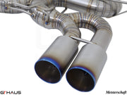 Premium exhaust system for BMW E90/92/93 M3 4.0L V8, featuring stainless steel construction and dual tips.