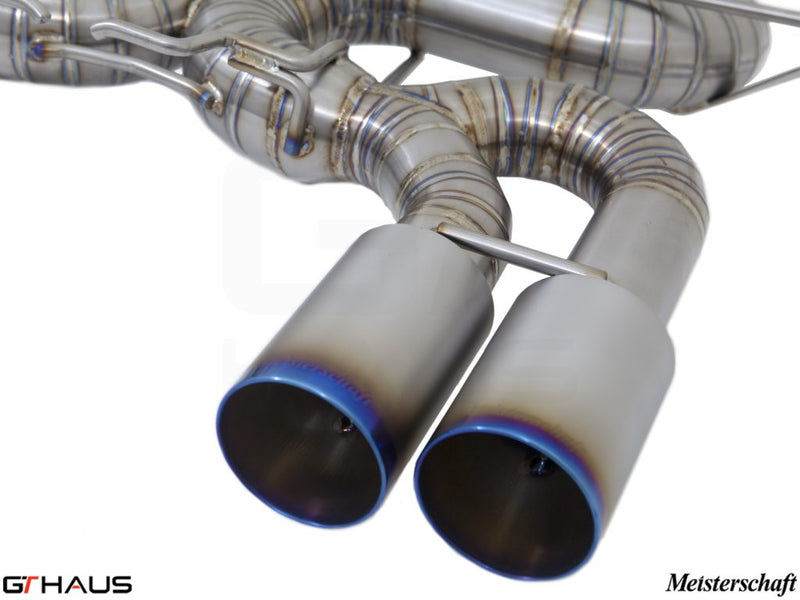 Premium exhaust system for BMW E90/92/93 M3 4.0L V8, featuring stainless steel construction and dual tips.
