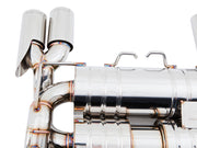 Premium stainless steel exhaust system for BMW E90/92/93 M3 4.0L V8, featuring polished tips and precision welds.