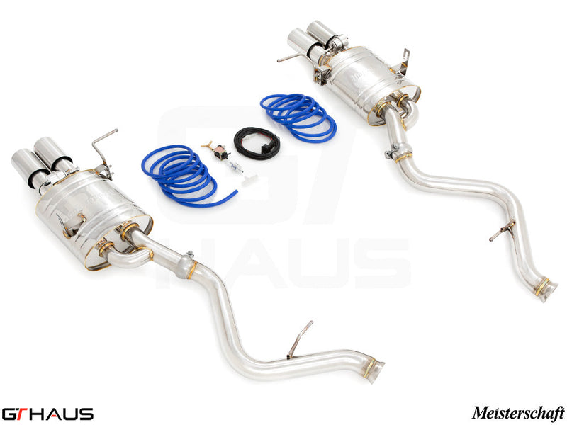 Premium Meisterschaft exhaust system for BMW E90/92/93 M3 4.0L V8, featuring stainless steel construction and performance enhancements.