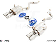Premium exhaust system for BMW E90/92/93 M3 4.0L V8, featuring stainless steel construction and dual tips.