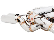 Premium exhaust system for BMW E90/92/93 M3 4.0L V8, showcasing polished stainless steel construction and precision design.