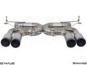 Premium performance exhaust system for BMW E90/92/93 M3 4.0L V8, featuring stainless steel construction and quad tips.