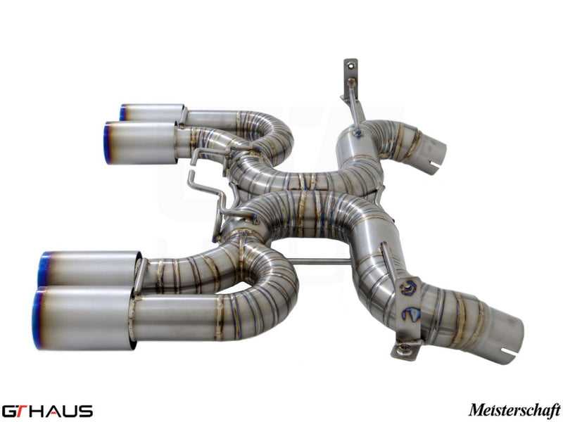 Premium exhaust system for BMW E90/92/93 M3 4.0L V8, featuring stainless steel construction and performance design.