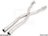Premium stainless steel cat-back mid pipe for BMW F01/F02 7 Series 2009-2015, designed for LWB version, enhances exhaust performance.
