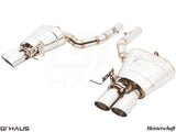 Premium exhaust system for BMW F06 6 Series Gran Coupe 650i/xi, featuring polished tips and high-performance design.