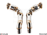 BMW F06 M6 Gran Coupe 2014-2019 down pipes with 400 CEL sport cats and 90mm piping for enhanced performance.