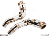 Premium down pipes for BMW F06 M6 Gran Coupe 2014-2019 with 400 CEL sport cats and 90mm piping for enhanced performance.