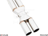BMW F06 M6 Gran Coupe 2014-2019 full cat-back bolt-on pipe with velocity box, featuring 90mm stainless steel piping.