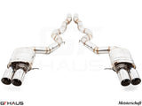 Premium performance exhaust system for BMW F06 M6 Gran Coupe V8 Twin Turbo, featuring polished stainless steel construction.