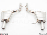 Premium Meisterschaft exhaust system for BMW F10 5 Series 535i Sedan, featuring polished stainless steel construction.