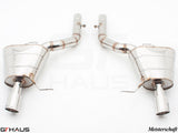 Premium performance exhaust system for BMW F10 5 Series 535i Sedan, featuring polished stainless steel construction.