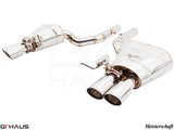 Premium Meisterschaft exhaust system for BMW F10 550i Sedan, featuring polished stainless steel and electronic valve control.