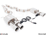 Premium performance exhaust system for BMW F10 M5 V8 Twin Turbo, featuring stainless steel construction and electronic valve control.