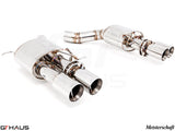 Premium exhaust system for BMW F10 M5 V8 Twin Turbo Sedan, featuring polished stainless steel and dual tips.